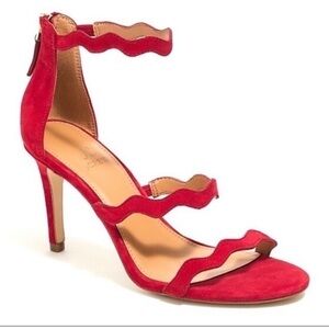 J Crew Three Strap Scalloped Suede Heel